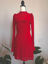 NWT Reformation Mock Neck Ruffle Long Sleeve Red Mini Dress Size 4