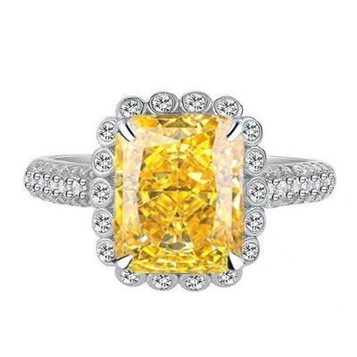 Certified 4ct Radiant Cut Lab Grown Yellow Diamond Ring 18K Gold Vermeil Stylish