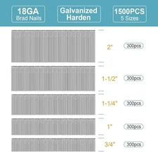 18 Gauge Brad Nails, 1500PCS Galvanized Nail Gun Nails for Pneumatic,...