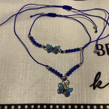 Girls Adjustable Blue Butterfly Necklace And Bracelet Set