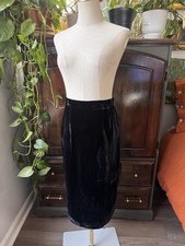 Sz 8 VINTAGE Velvet Midi pencil Skirt Darts 1980 s Unlined Plush Soft Long