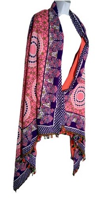 Boho Mixed Print Beach Kimono   Microfiber Lined Quick Dry   Tassel Butterfly OS