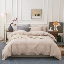 Ultra Soft 100 Cotton King Duvet Cover Set with Zipper - 3 Pieces Light Camel