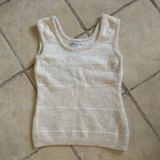 Anne Fogarty Knits Sweater Vest 2XSPetite Beige Striped Lambswool Angora Luxury