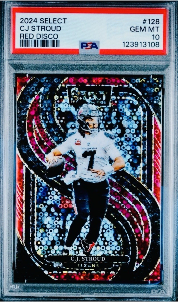 2024 Panini Select #128 CJ Stroud Red Disco PSA 10 GEM Mint /49 Texans Non Auto