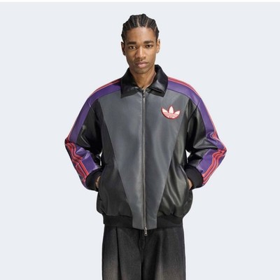 Adidas Originals x Pokemon Gengar Faux Leather Bomber Jacket Purple Black Large