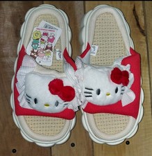 HELLO KITTY Kawaii Cotton Slippers Womens Sz 8/9 Ivory Red Plush Cozy Loungewear
