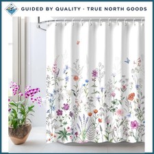 Waterproof Polyester Shower Curtain Set with Wildflower and Butterfly Theme