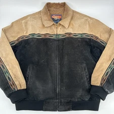 Vintage Cripple Creek Leather Jacket Men XL Black Brown Aztec Rancher Patina