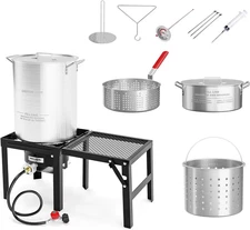 ROVSUN 30QT Turkey Fryer & 10QT Fish Fryer Kit W/ 55,000BTU Propane Stove, Alumi