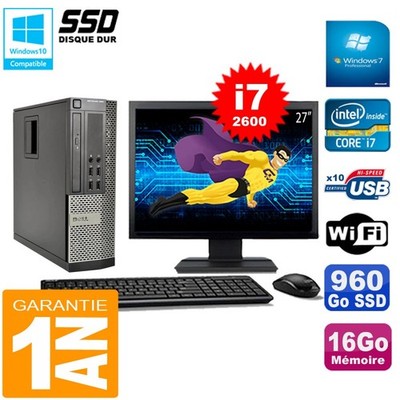 PC DELL 990 SFF Core I7-2600 RAM 16Go Scheibe 960Go SSD Gravierer Wifi W7 Ecran