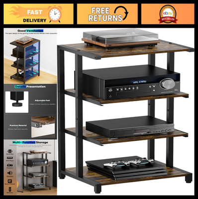 4-Tier Wooden Media Stand - Corner Shelf for TV, AV Equipment, Gaming & Audio St