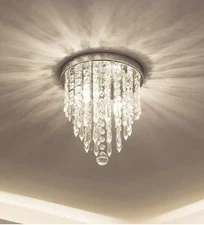 Mini Crystal Chandelier Flush Mount - 2 Lights! For Bed / Hallway / Kitc / Bath!