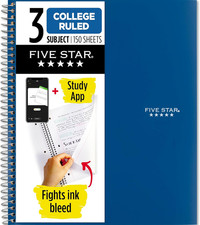Spiral Notebook  Study App, 3 Subject, College Ruled Paper, 8-1/2" x 11", 150 S