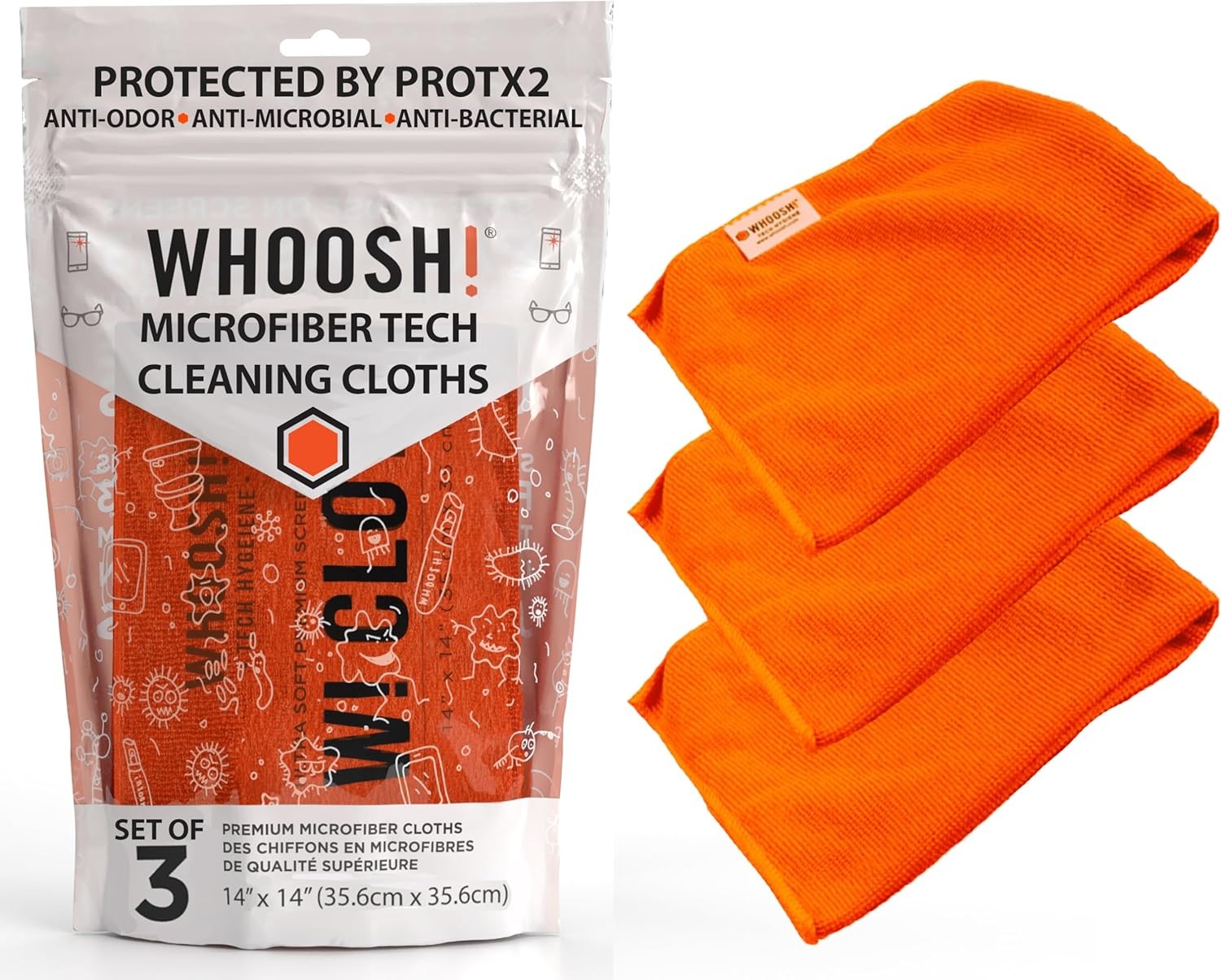 WHOOSH 3-Pack Orange Microfiber Cleaning Cloths for Dusting and Polishing
