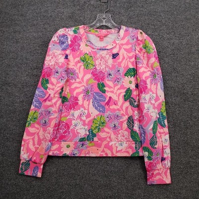 Lilly Pulitzer Sweatshirt Womens Small Pink Jansen Long Sleeve Crew Neck Floral