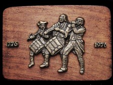 JF07169 VINTAGE 1976 SPIRIT OF '76 ARTWORK ON WOODEN BELT BUCKLE