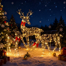 3-Piece 2D Lighted Christmas Reindeer Family Yard Decor 60 LED Lights Outdoor