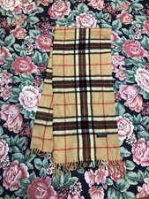 Vintage Burberrys of London Scarf 100 Lambswool Nova Check Beige
