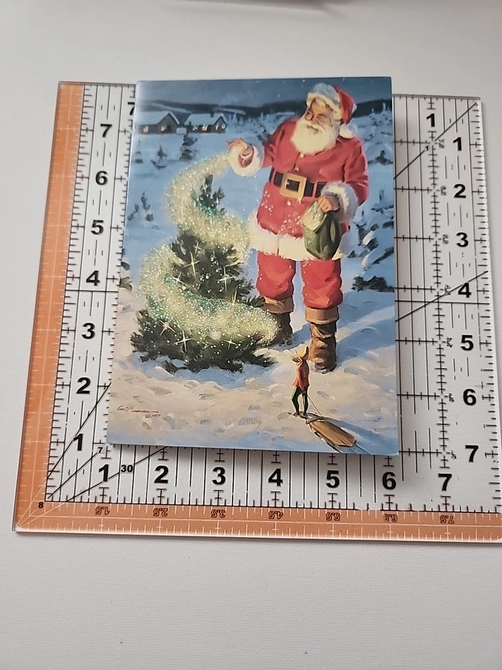 Tarjeta de Felicitación de Navidad Santa Claus Decoración Brillo Árbol Pueblo Mágico de Nieve Foto 4 de 4