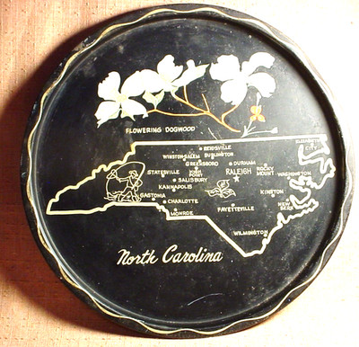 Original 1960's North Carolina Round Tin Souvenir Bar Tray - Not A Reproduction!
