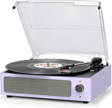 Vinyl Record Player with Speaker - Vintage Style 3-Speed Belt-Driven Turntable 