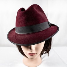 DOBBS NEW YORK 1940' s Maroon Burgundy Vintage Men Fedora Hat Size M 7 1/4