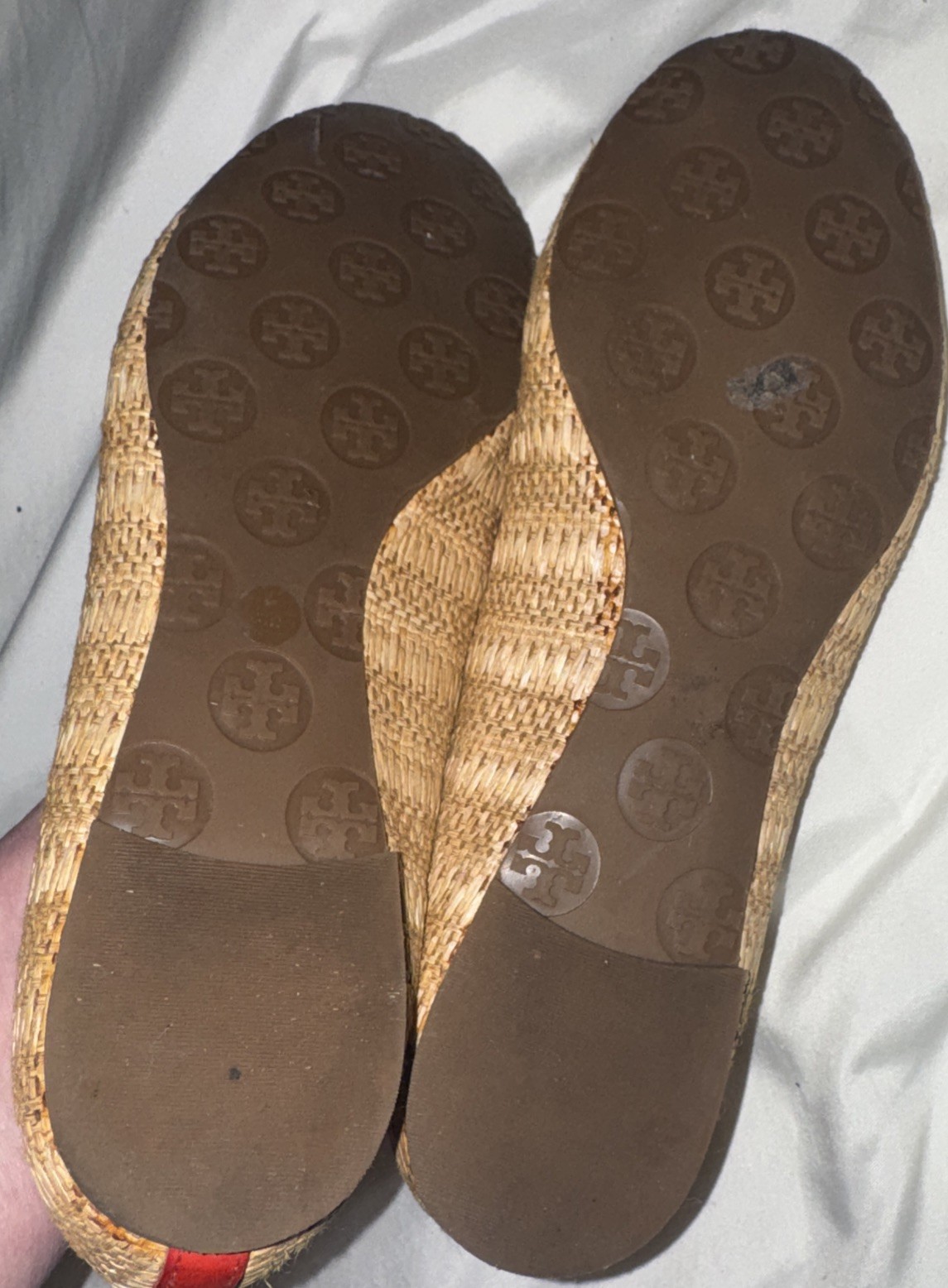 TORY BURCH Reva Ballet Flats Raffia Straw Red Leather Gold Logo Size 9M thumbnail 5