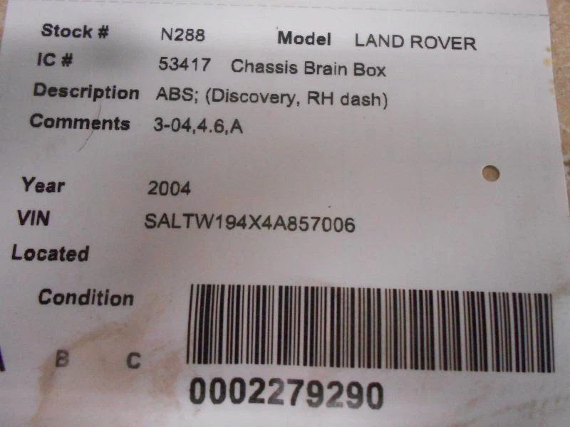 Chassis ECM ABS Discovery Right Hand Dash Fits 99-04 LAND ROVER 196606 Foto 2 de 4