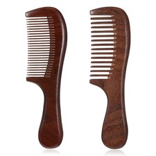 2 Pcs Sandalwood Comb Set Handmade Wide Tooth Comb and Fine Tooth Comb Wooden Co