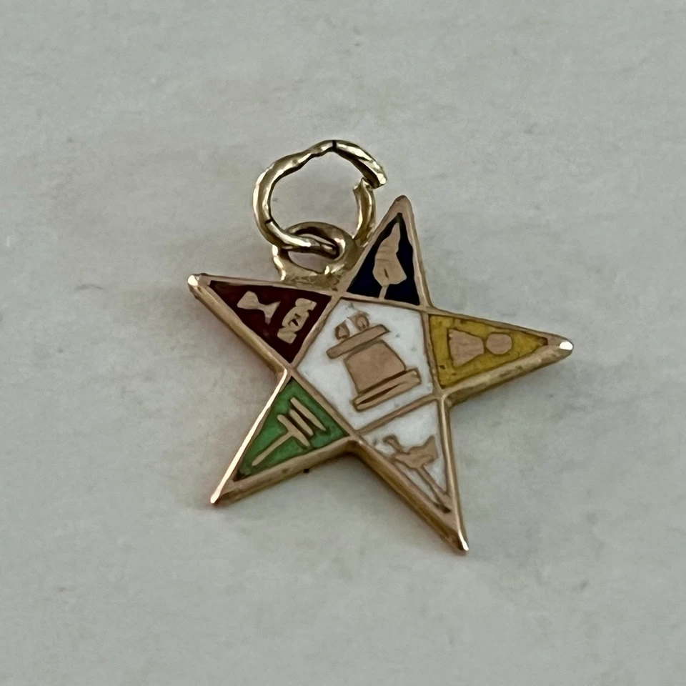 Эмаль с золотой масонской восточной звездой 9 карат винтаж Edinburgh 1961 Hallmark 0,6 г - Изображение 4 из 4