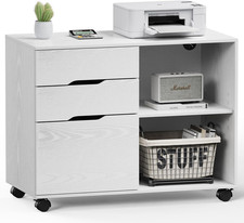 White 3-Drawer Lateral File Cabinet on Wheels for Home Office Storage