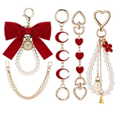 Sureio 5 Pcs Bag Extender Chain Pearl Purse Chain Ribbon Bow Keychain Extende...