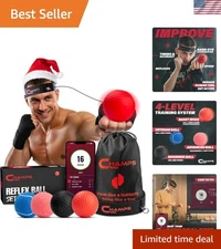Boxing with Punch Counter App | 4 Balls with Varying Weights, Headband & 4 Sp...
