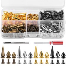 Punk Spikes Studs Kit 120 Sets Metal Cone Screwback for DIY Leathercraft Clothin
