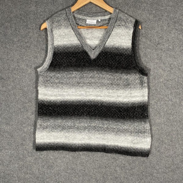 Foil Jumper Womens M Grey Striped Knit Sleeveless Wool Vest Pullover Winter