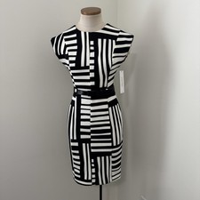 Nuevo Cinturón de Vestido CALVIN KLEIN 2 Petite Negro Blanco Manga Casquillo Funda Buceo Midi