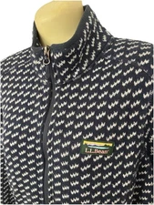 LL Bean Jacket Womens LP Birds Eye Sweater Fleece Full Zip Pockets VGC