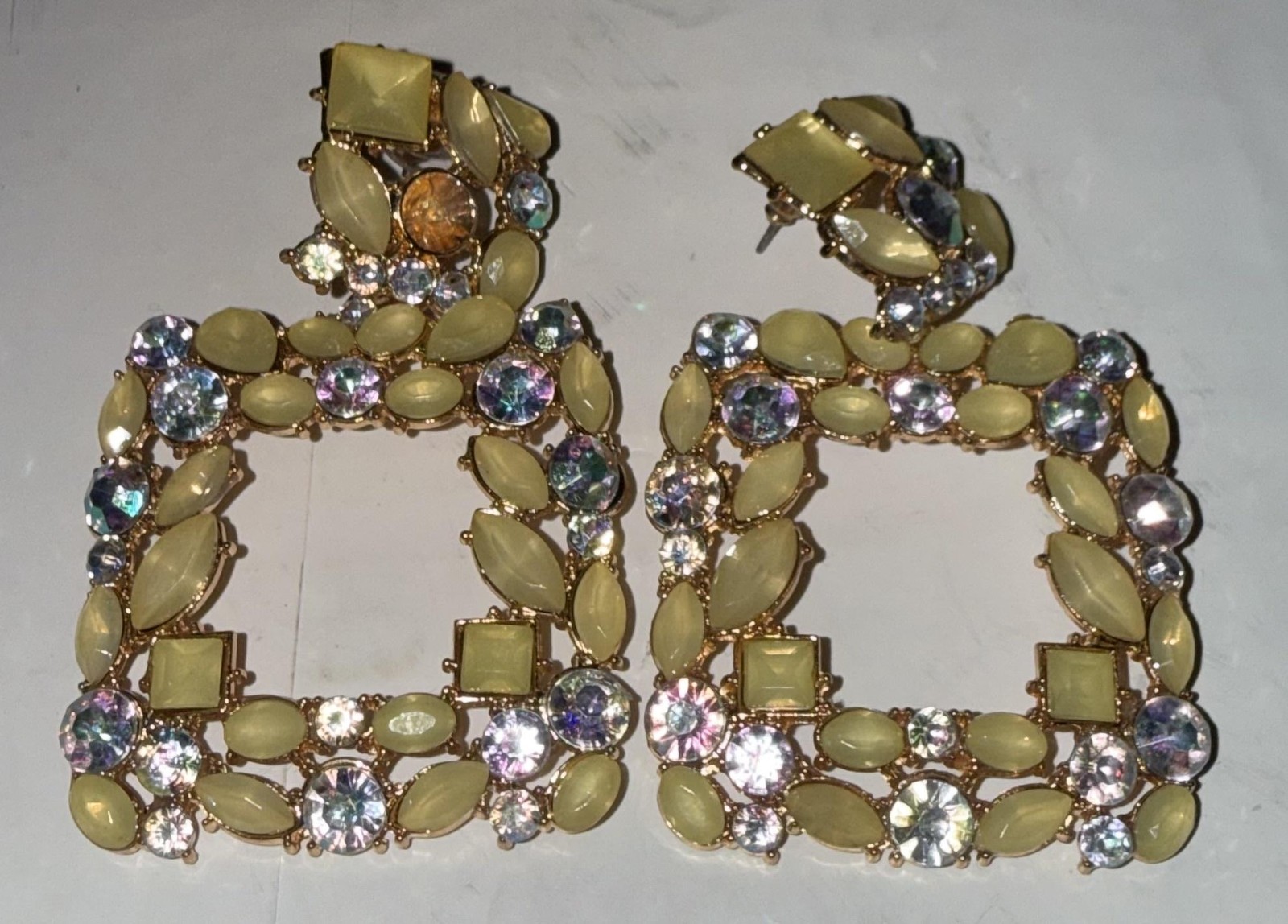 Statement Square Chandelier Dangle Earrings Multi… - image 1