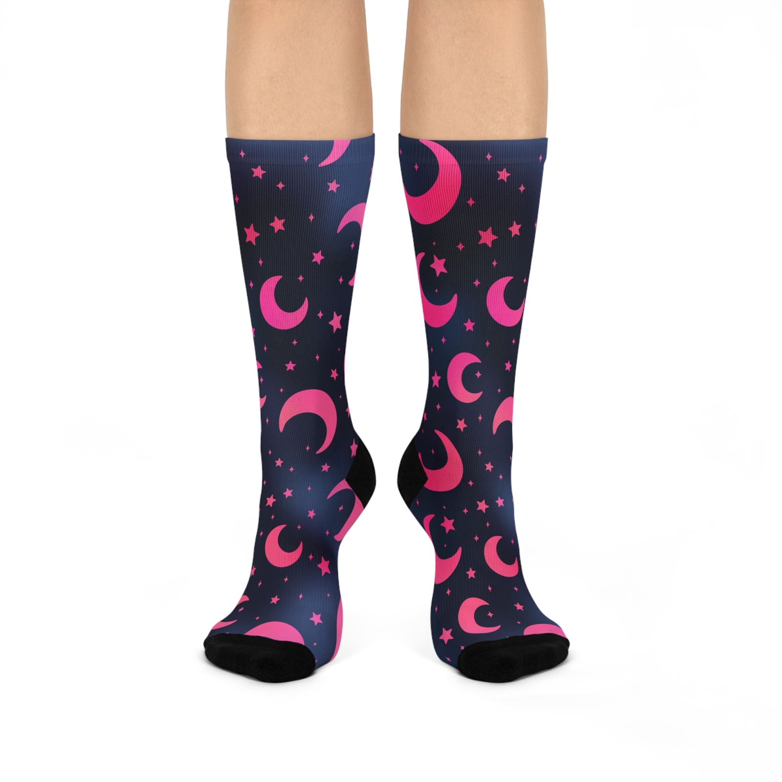 Halloween Cushioned Crew Socks with Pink Moons and Stars-image