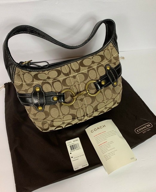 Coach Signature Ergo Belted Shoulder Bag Khaki & Dark Brown Leather