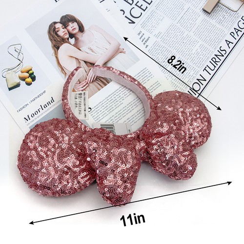 Japan Tokyo Disney* Parks Rare Brown Pink Blue Sequined Minnie Ears Bow Headband - Picture 14 of 16