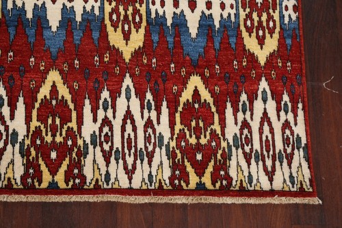 8'x10' Geometric IKats Oriental Area Rug Hand-knotted Transitional Living Room - Picture 6 of 12