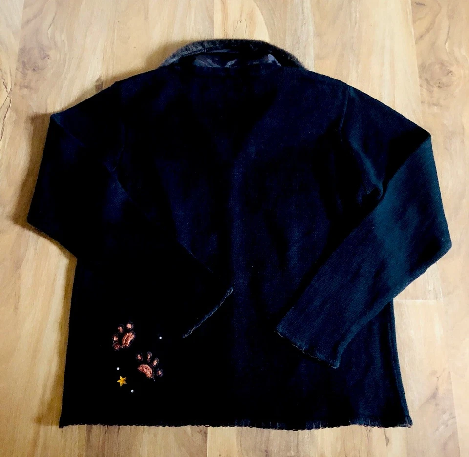 Cárdigan Suéter De Colección Arriviste Negro Navidad Cachorro Perro Piel Sintética Mujeres Talla XL Foto 4 de 4