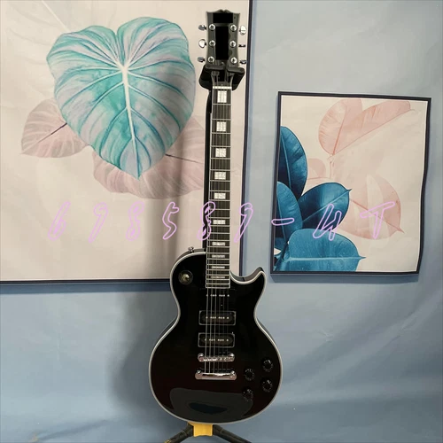 Metallic Black Les Paul Electric Guitar 3P90 Pickups Chrome Parts Mahogany Body