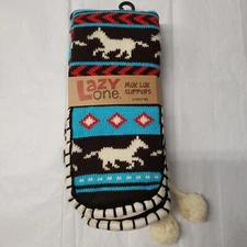 Lazy One Slippers Adult Women’s Horse Fair Isle Mukluk Soft Knit PomPom
