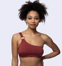 Image of DORINA Azores Asymmetric Bikini Crop Top Size 12 14 18 Burgundy Padded RRP £20