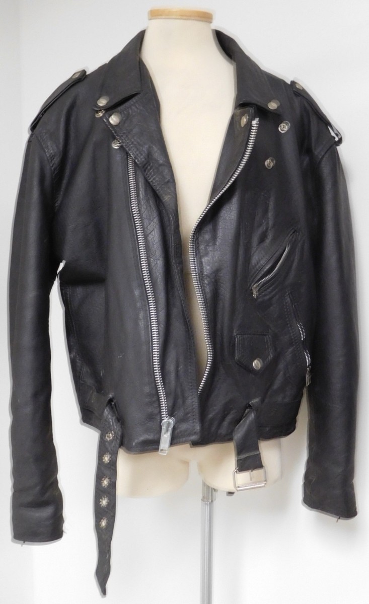 PROTECH LEATHER APPAREL MENS VINTAGE BLACK LEATHER BIKER