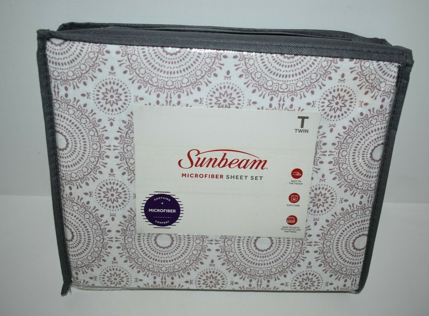 Sunbeam Microfiber Multicolor Diamond Print Twin Sheet Set for sale