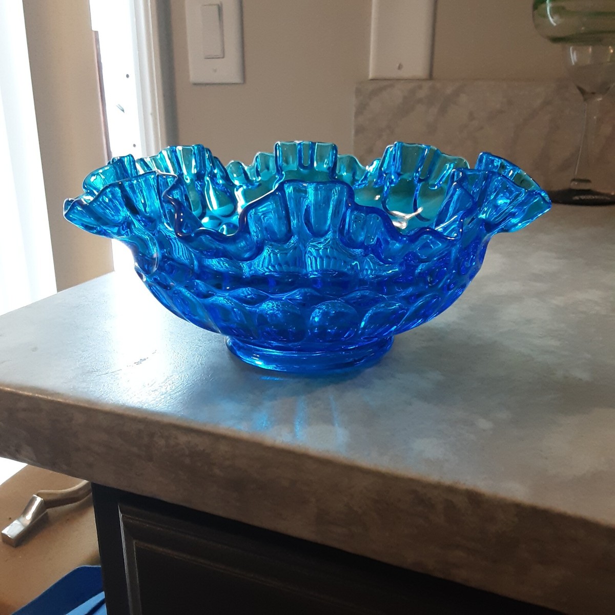フェントン ブルーボウル Vintage Fenton Colonial Blue Thumb Print Ruffled Top Bowl | eBay